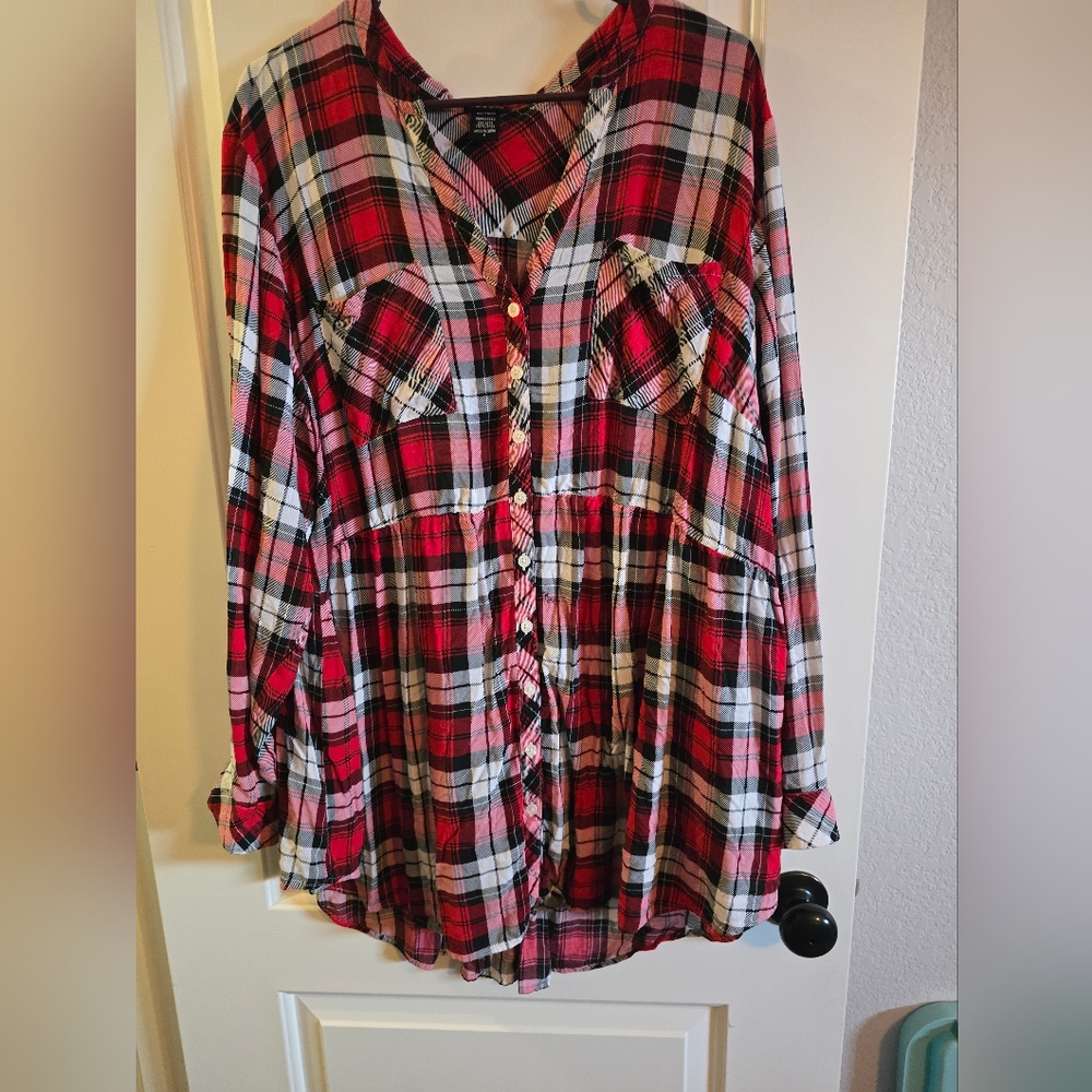 Torrid Red and Black Plaid Top